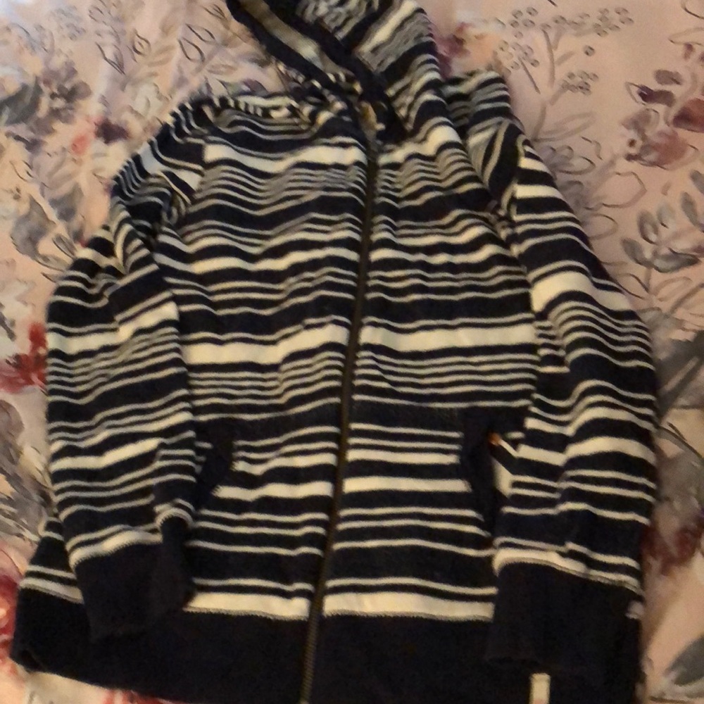 Blue and white striped  hooded sweatshirt